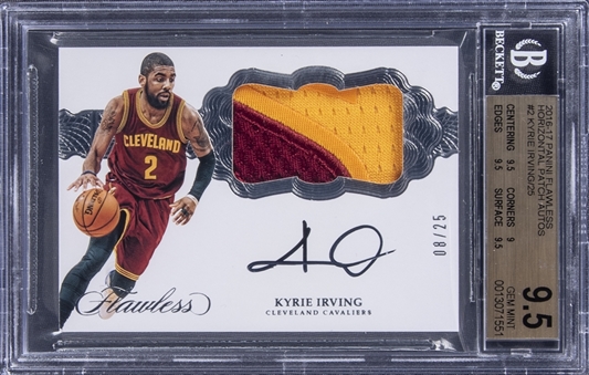 2016-17 Panini Flawless Horizontal Patch Auto #H-KI Kyrie Irving Signed Patch Card (#08/25) - BGS GEM MINT 9.5/BGS 10 Auto